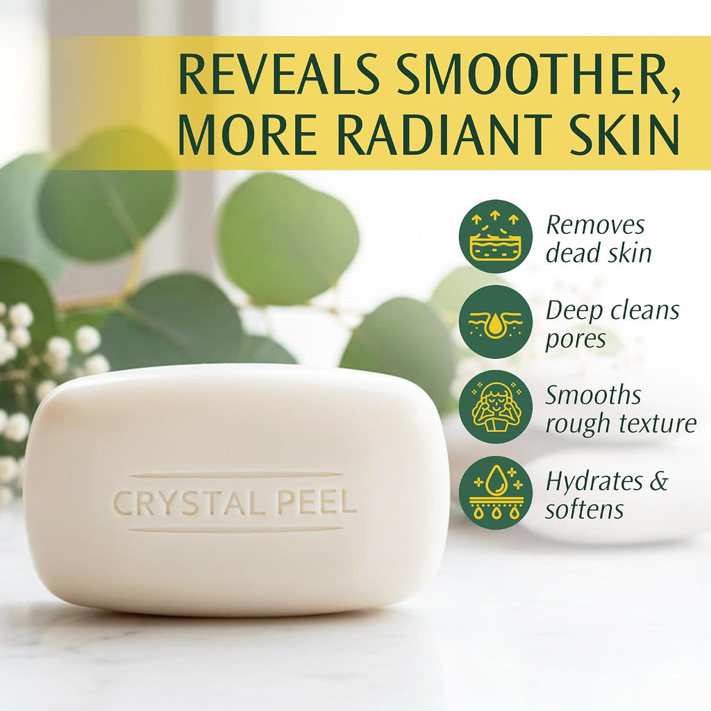 Exfoliating Bar Soap for Men & Women, Crystal Peel Luxury Microdermabrasion Hydrating & Exfoliating Body Soap Bar, Solid Magnesium Mineral Scrub for Buffing Away Dirt & Oil Smooths Skin Lemongrass 4oz