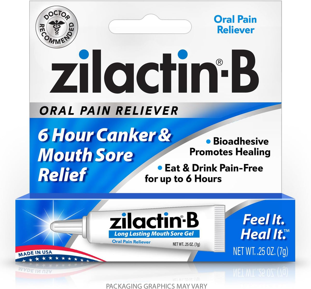 Zilactin B Fast Acting Canker Sore Treatment Gel 0.25 Oz, Pack of 1 | Long Lasting Relief & Protection of Canker Sores, Mouth Sores & Gum Irritations, Up to 6 Hours of Protection, Made in USA