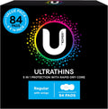 U BY KOTEX Ultrathin Pads Regular with Wings 84 Count (6 x 14 Pack) - Packaging May Vary