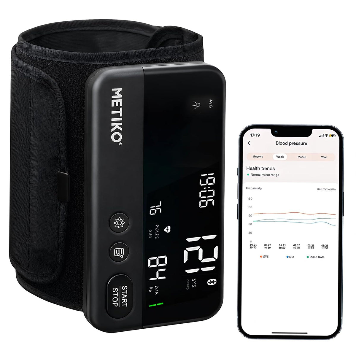 Wireless Blood Pressure Monitor Upper Arm Bluetooth Blood Pressure Machine, Ultralight Portable Rechargeable Blood Pressure Monitor, App Enabled iOS/Android BP Machine Cuff