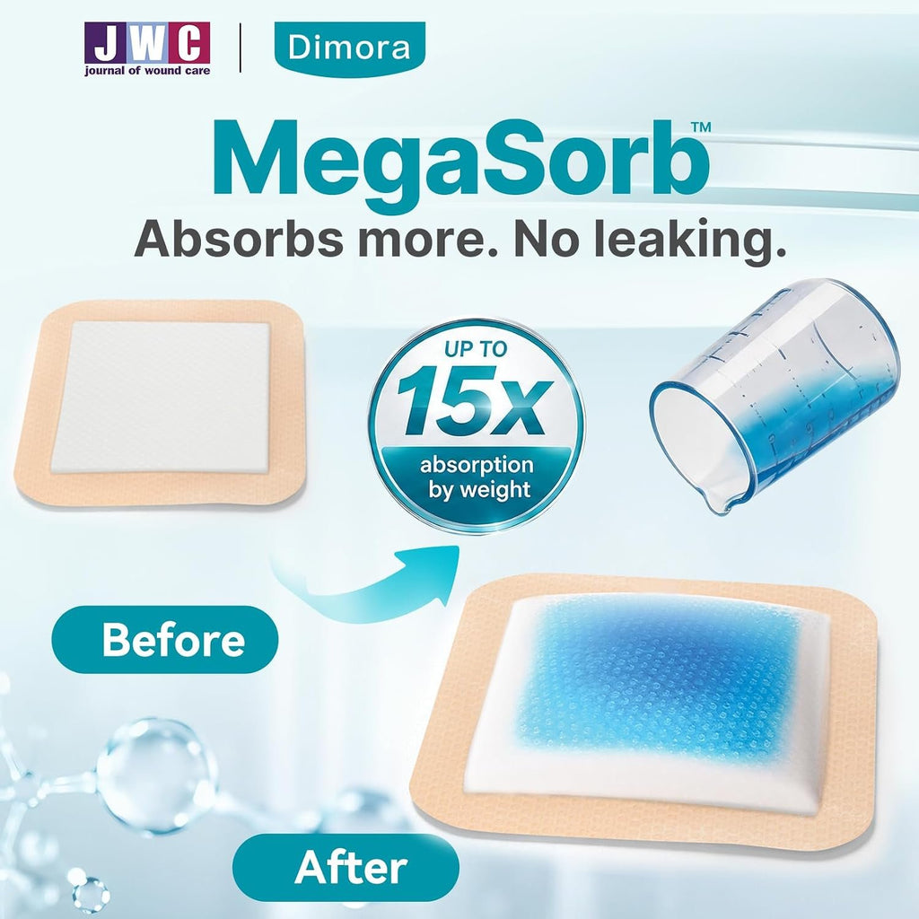 Dimora Silicone Foam Dressing with Border Adhesive 4"x4" Wound Dressing First Aid Bandage for Wound Care 10 Pack | Silicone Foam Dressing 4x4 , Waterproof Adhesive Gentle Border, Wound Care, Breathable Absorbent Pad, 10 Packs