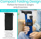 Vive Folding Cane - Foldable Walking Cane for Men, Women - Fold-up | Collapsible, Lightweight, Adjustable, Portable Hand Walking Stick - Balancing Mobility Aid - Sleek, Comfortable