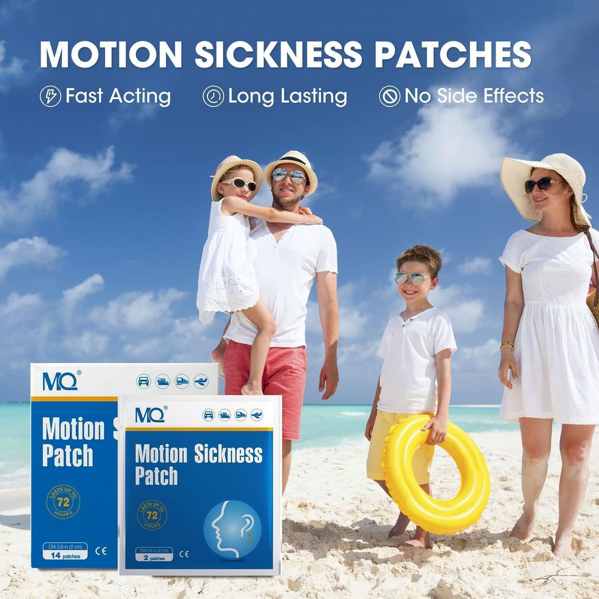 MQ 84ct Motion Sickness Patches Non Drowsy, Sea Sickness Patches for Cruise Travel Essentials, Waterproof Patch Behind Ear for Car Airplane Altitude Sickness, Long Last 72H