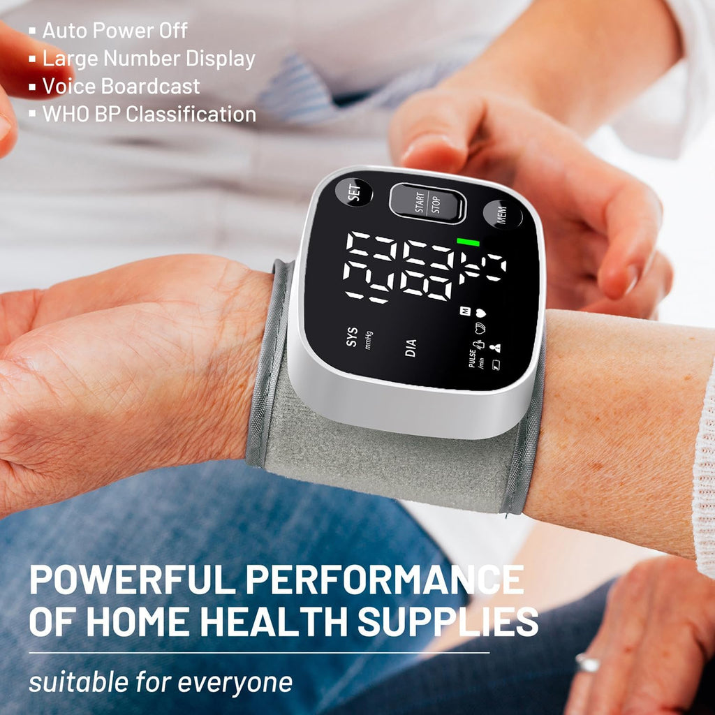 Oklar Wrist Blood Pressure Monitor, FDA Cleared Rechargeable BP Machine | For Home Use, with Adjustable Cuff (4.92-8.46 Inches), 240 Reading Memory for 2 Users, Voice Broadcast, Storage Case Included