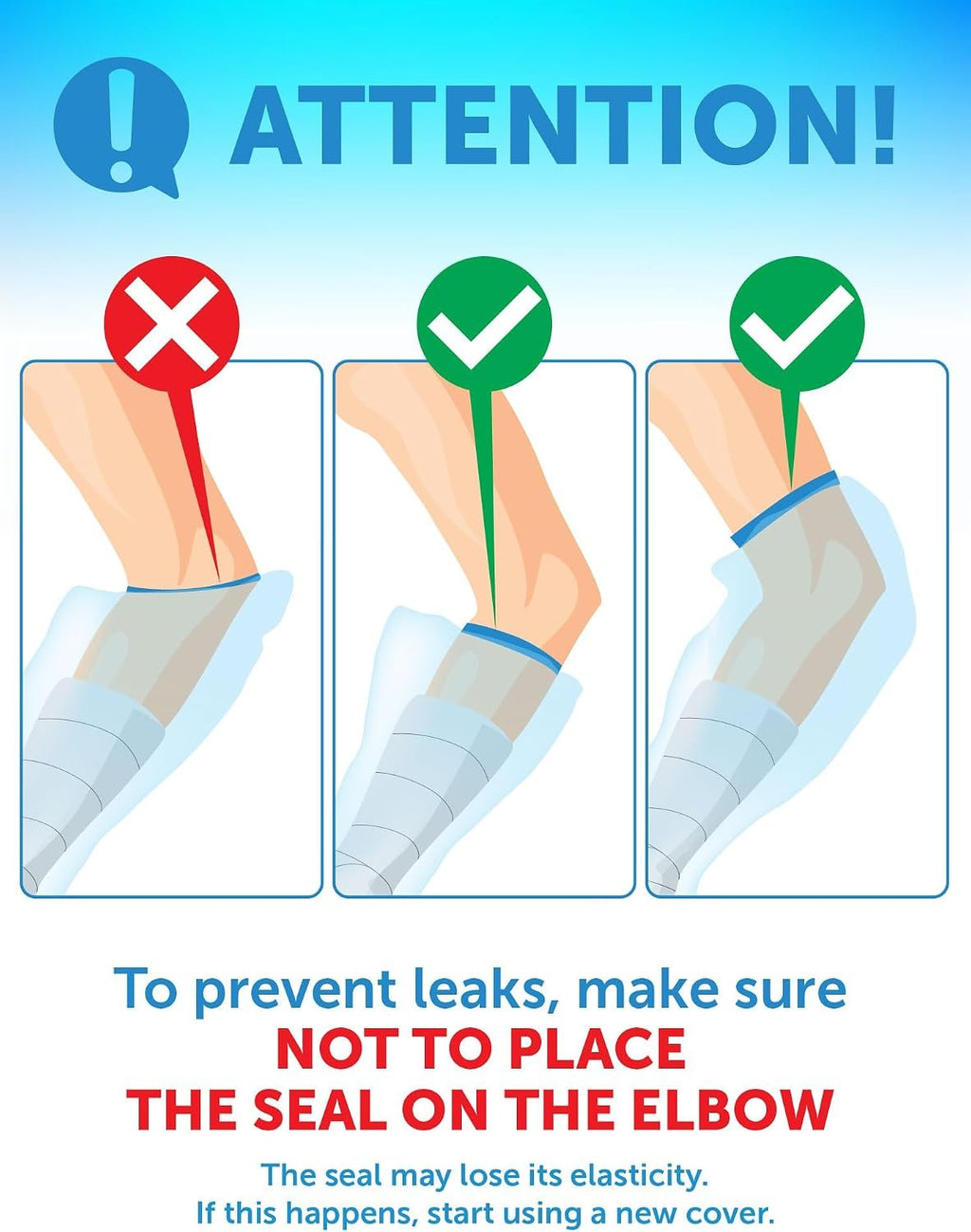 100% Waterproof Cast Covers for Shower Arm - 3pk - Tight Seal - Reusable | Adult Half Arm Cast Protectors - Hand, Wrist, Elbow - After Surgery Bandage and Dressing Cast Bag for Wounds and Burns