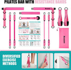 Ayombo Pilates Bar Kit with Resistance Bands, Pilates Workout Equipment for Legs, Hip, Waist, Arm, Squats Exercise Equipment for Home Workouts, Adjustable 3-Section Pilates Bar Kit for Women & Men