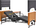 Electric Hospital Bed for Home Use – 5 Functions, Advanced German LIMOSS Motor, Double Solid Wood Panels with Upholstered Covers, Medical Overbed Table & Foldable Rails