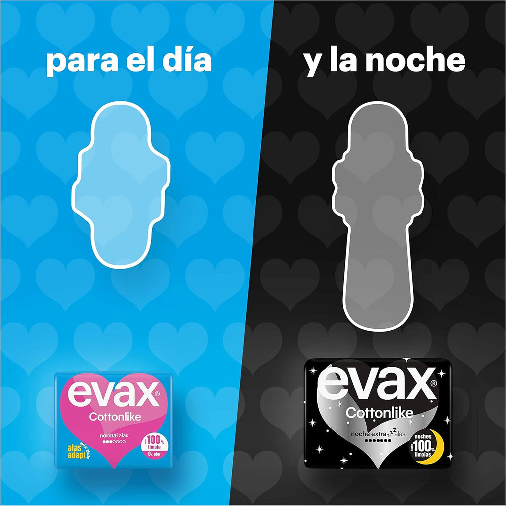 Evax Cottonlike Extra Night Pads with Wings, 16 Count, Up to 100% Clean Nights