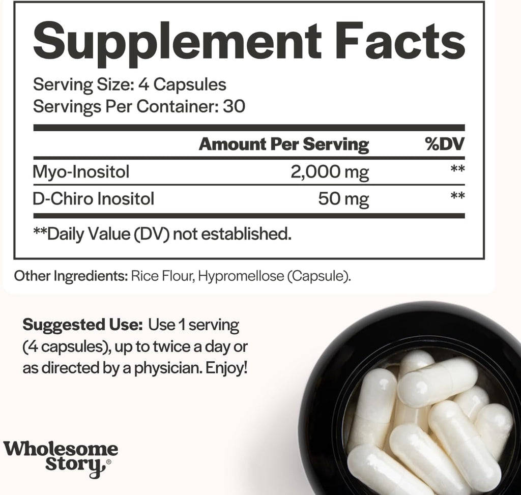 Wholesome Story Myo-Inositol & D-Chiro Inositol Supplement for Women | Fertility Supplements for Hormonal Balance & Ovarian Health Support | Myoinositol | Ideal 40:1 Ratio | 30 Servings