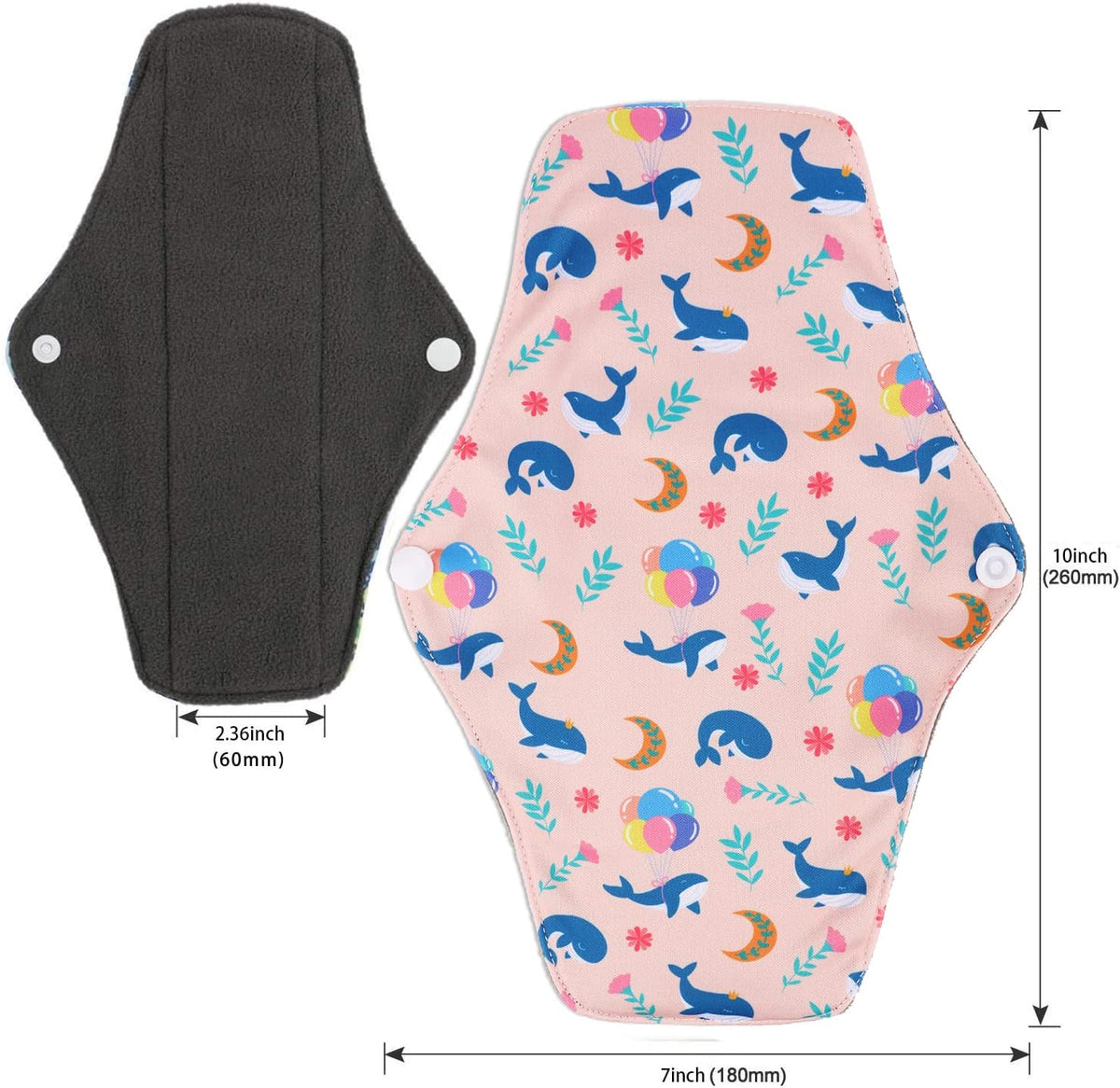PHOGARY 7 Pack Reusable Menstruation Pads, Washable Night Pads for Abundant Menstrual Flow, Cotton Liner with Wings for Night, Sports and Postpartum Care