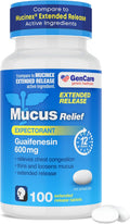 GenCare Mucus Relief Guaifenesin 600mg Extended-Release, 100 Ct | Compares to Mucinex; 12-hour expectorant relief for chest congestion & cough, thins and loosens mucus fast