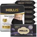 MOLLIS Disposable Period Underwear for Women, Postpartum Panties, & MOLLIS Flushable Wipes for Adults, Extra Large Unscented Wet Wipes with Witch Hazel & Vitamin E