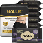 MOLLIS Disposable Period Underwear for Women, Postpartum Panties, & MOLLIS Flushable Wipes for Adults, Extra Large Unscented Wet Wipes with Witch Hazel & Vitamin E