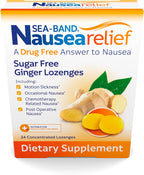 Sea-Band Sugar Free Ginger Travel Lozenges for Motion Sickness 24 Pieces | Morning sickness relief, drug free, HSA/FSA approved, 24 lozenges, sugar free