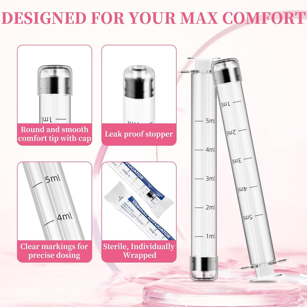 Disposable Vaginal Cream Applicators – 5ml Lube Injector Syringes with Smooth Tip, Dosage Markings, Fits Most Lubricants Creams Gels, Sterilized Individually Wrapped, Pack of 20