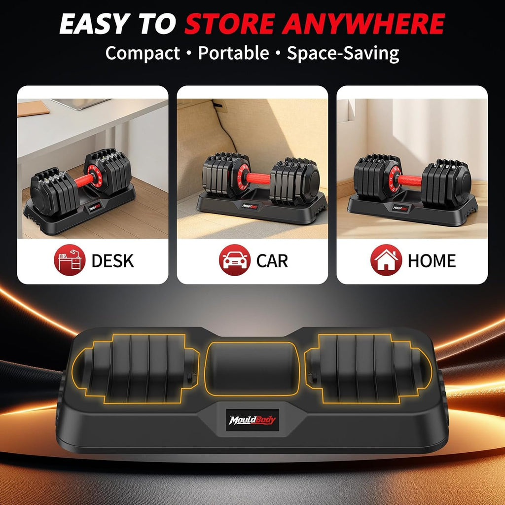 Adjustable Dumbbell Set Pair 25 lb or 50 lb, Adjustable Dumbbells 10-in-1 Free Weight Set, 1-Second Dial Weight Adjustment,Space-Saving Design with Storage Base, Home Gym Strength Training Equipment