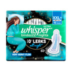 Whisper Bindazzz Nights 16 XXL+ Sanitary Pads, Upto 0% Leaks All Night Long, For Very Heavy Flow, Nearly 60% Longer with Wider Back, Active odor lock so you feel fresh, Disposable Wrapper