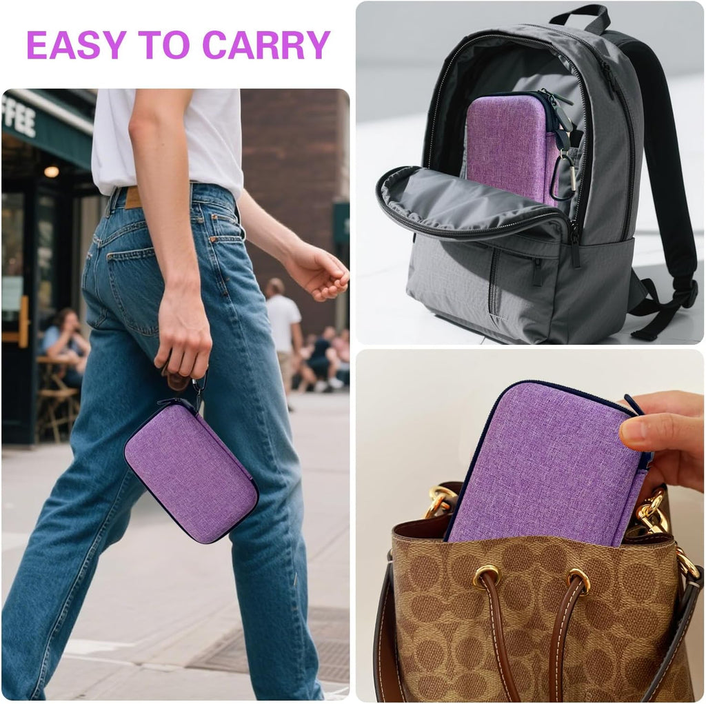 Diabetes Supplies Travel Case, Portable Glucose Monitor Case for Blood Sugar Test Strips, Lancets, Lancing Device, with 2 small transparent boxes and 1 climbing buckle (purple)