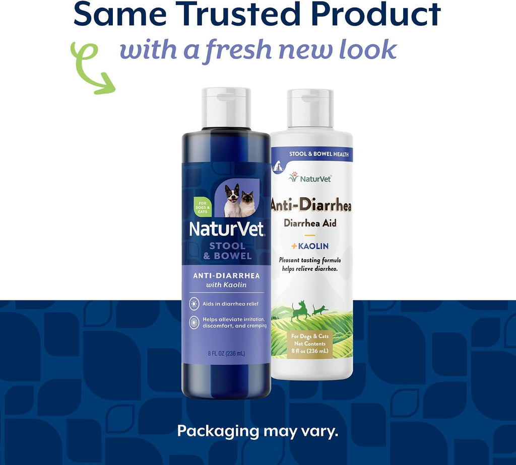 NaturVet Anti-Diarrhea Liquid Pet Supplement Plus Kaolin - 8 Oz | Alleviate Discomfort, Cramping, Irritation From Diarrhea for Dogs, Cats, Great Taste