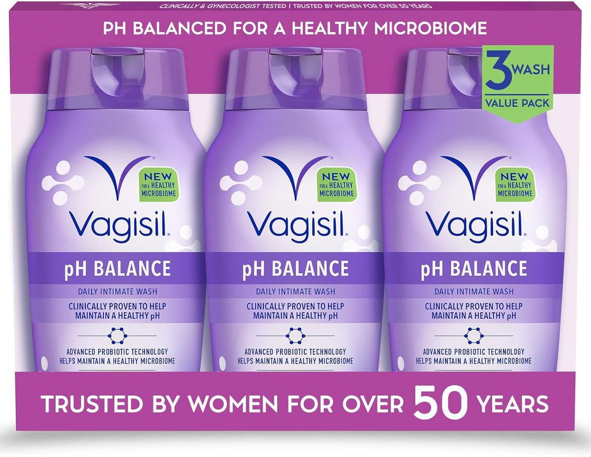 Vagisil Feminine Wash for Intimate Area Hygiene, pH Balance, Gynecologist Tested, Hypoallergenic, 12 oz, (Pack of 3)