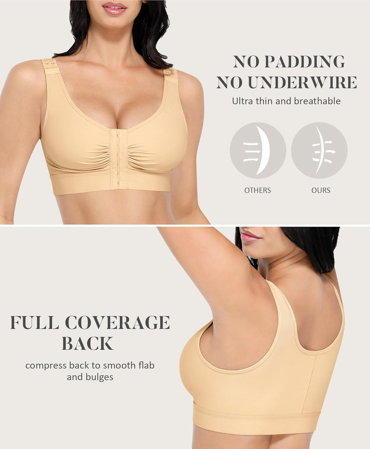 FeelinGirl Post Surgery Compression Bra for Women's Front Closure Bra with Adjustable Straps Wirefree
