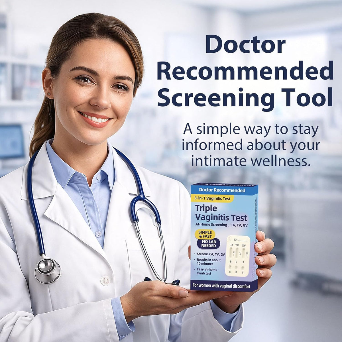 3-in-1 Vaginitis Self-Test Kit for Women – Vaginal Infection Test at-Home Check for Common Discomfort Clues – Fast, Simple Results – 1 Test