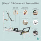 Balanced Body Allegro 2 Pilates Reformer, Pilates Exercise Equipment, Workout Equipment for Home or Studio, Storm Gray