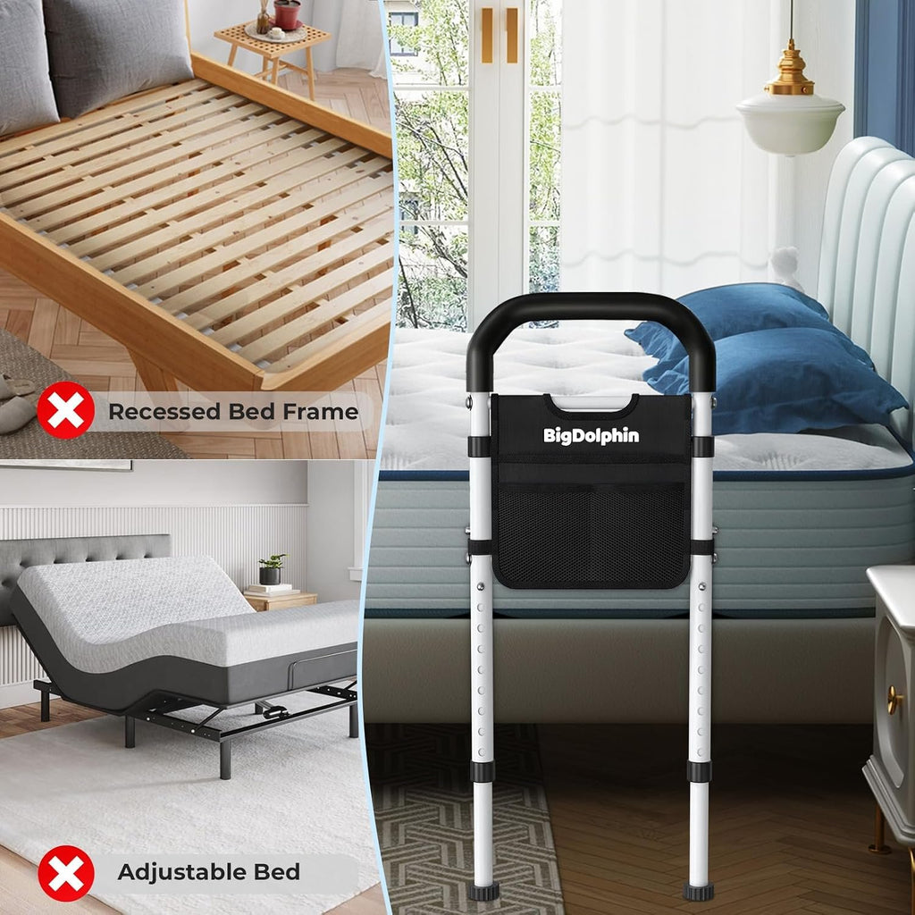 Bed Rails for Elderly Adults Safety, 350 LB Capacity, Model GS07 | ASTM Approved, Adjustable Bed Cane with Non-Slip Grip & Storage Bag, Tool-Free Bed Assist Rails for Seniors & Post Surgery