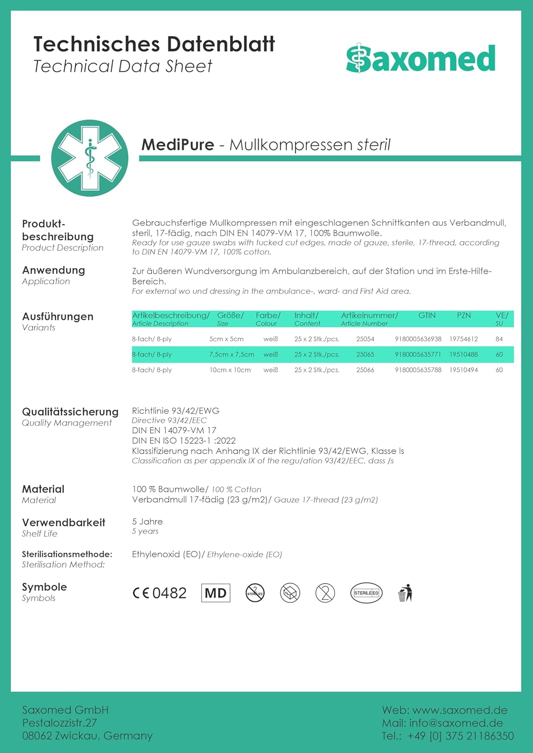 Wound Dressings and Gauze Sterile 10 cm 50 pieces