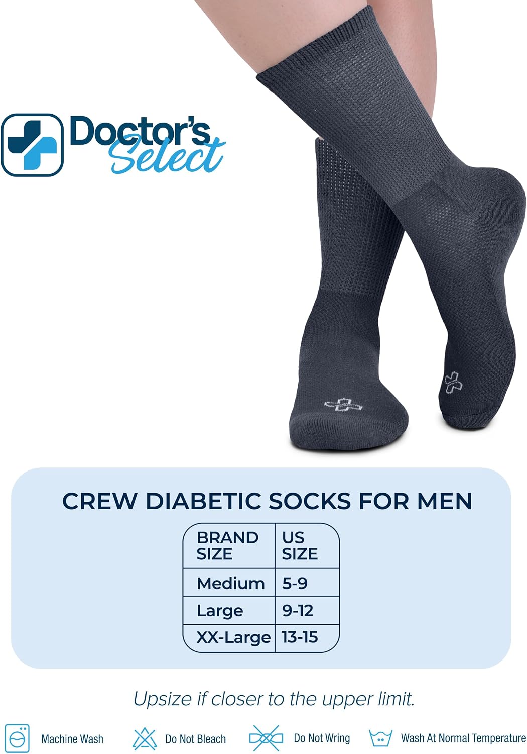 Doctor's Select® Diabetic Socks for Men - 4 Pairs Non Binding Neuropathy Socks for Swollen Feet, Work, Travel & Comfort