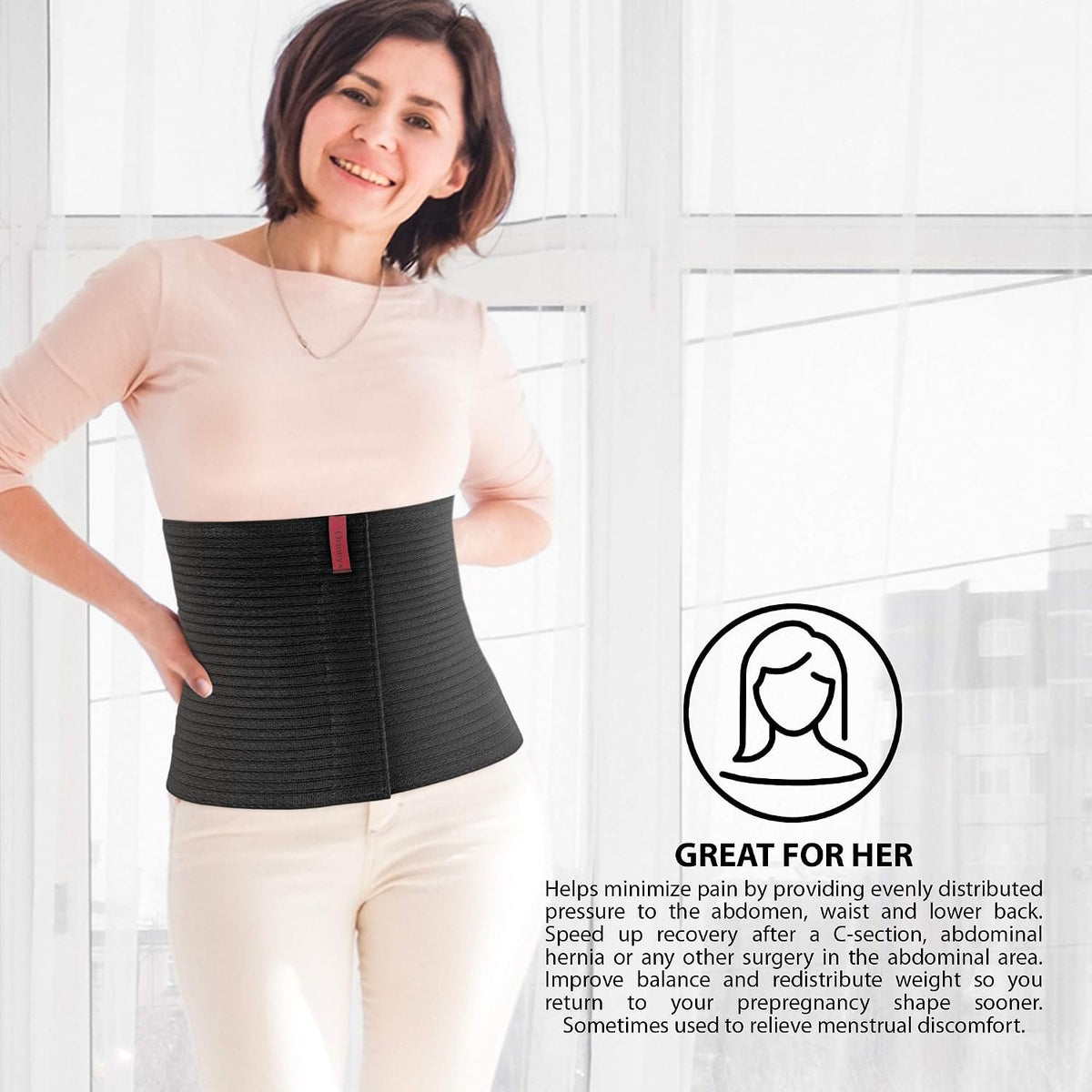 ORTONYX Abdominal Binder for Women & Men. 10" Wide Belly Compression Wrap