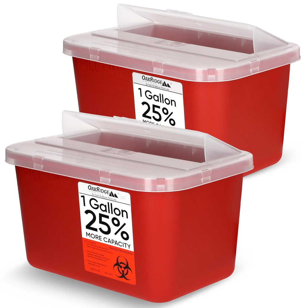 Large Sharps Container for Home Use and Professional 1 Gallon (2-Pack), Biohazard Needle and Syringe Disposal, Pop Up Lid, CDC Certified