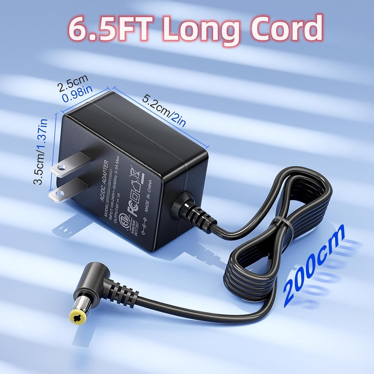 SoulBay 6V AC Adapter for Omron Blood Pressure Monitor Hem-ADPTW5, 6.5 Ft | Replacement Cord for Omron 5 Series, 7 Series, 10 Series, DC Output 6V 1A Power Supply