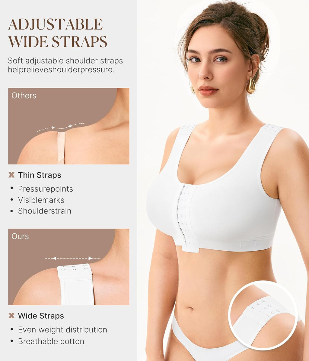 BRABIC Women Front Closure Post Surgery Compression Everyday Bras for Mastectomy Support with Adjustable Straps Wirefree