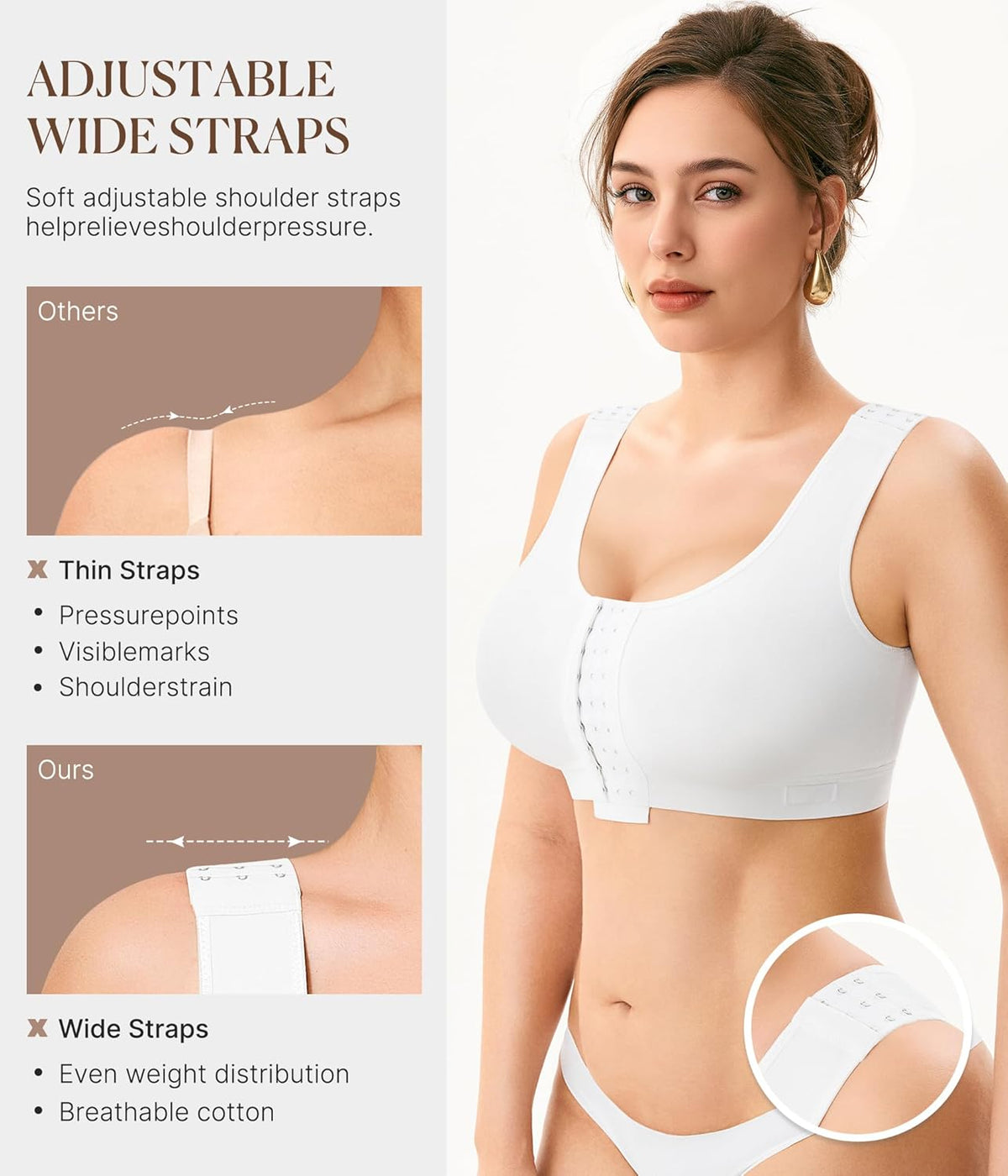BRABIC Women Front Closure Post Surgery Compression Everyday Bras for Mastectomy Support with Adjustable Straps Wirefree
