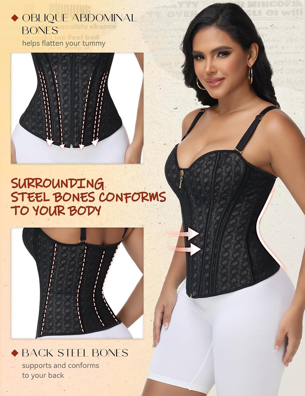 SHAPSHE Waist Trainer for Women Bustier Corset Overbust Sexy Top Tummy Control Shapewear for Going Out Party with Zipper