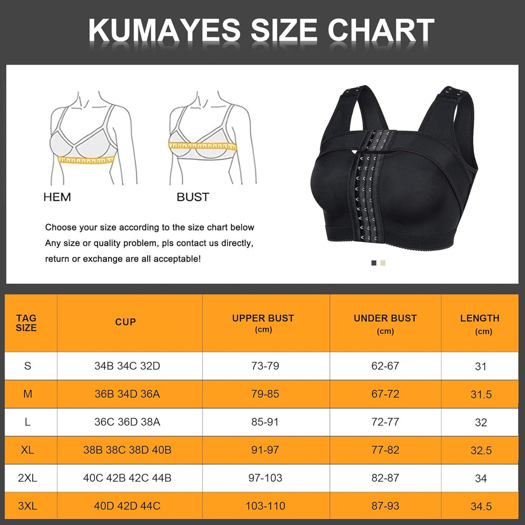 KUMAYES Postoperative Sports Bra, Front Closure Sports Bra for Post Operative with Back Support Running Seamless Yoga Fitness