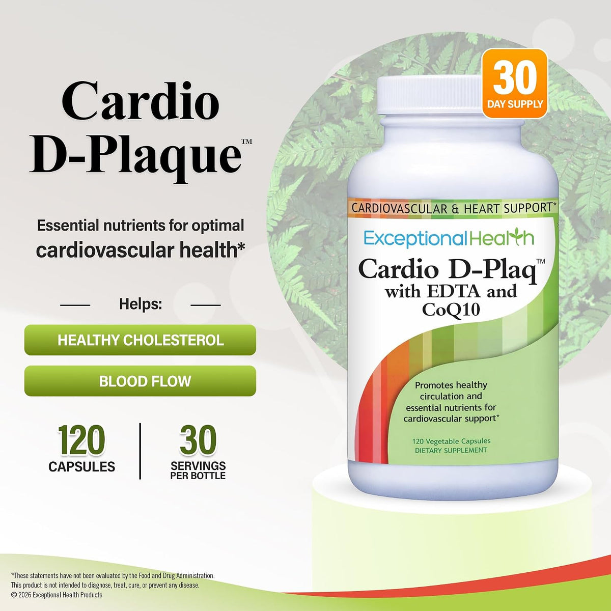 Cardio D-Plaq Cardiovascular Supplement, 120 Vegetable Capsules | Cardiovascular Support Capsules with CoQ10, EDTA, L-Carnitine & Ginkgo for Heart Health, Blood Flow & Cholesterol