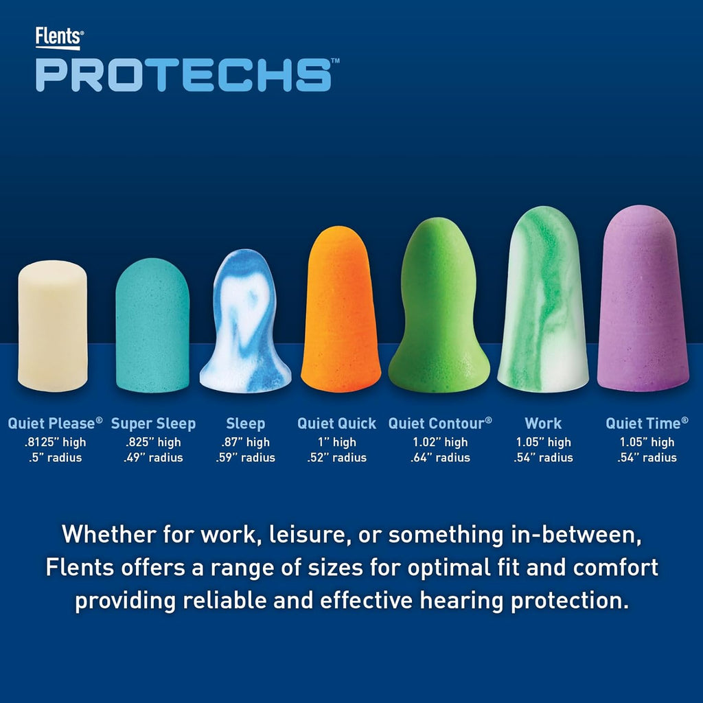Flents Protechs Quiet Time Foam Ear Plugs, NRR 33, 10 Pair, Purple | Reusable Foam Ear Plugs for Sleeping, Snoring, Loud Noise, Traveling, Concerts, Construction, Studying, Work & Shooting