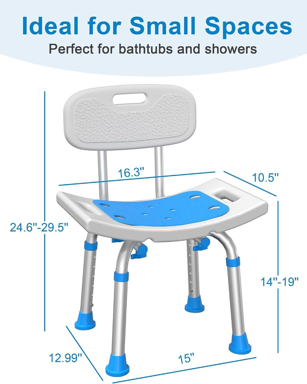 HOMLAND Shower Chair for Inside Shower with Removable Back, Aluminum Frame | Height Adjustable, Heavy Duty Bath Seat for Bathtub, Lightweight Safety Shower Stool for Seniors and Disabled