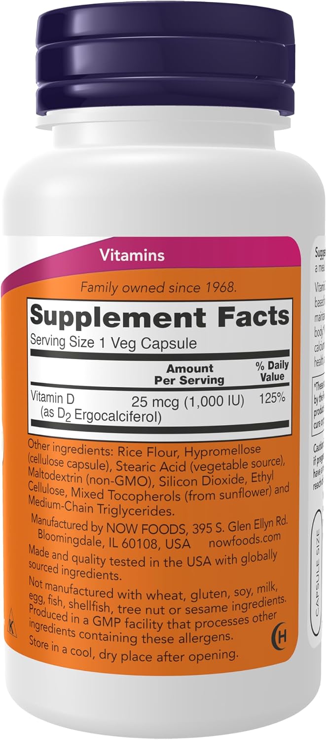 NOW Foods Supplements, Vitamin D 1,000 IU Dry, High Potency, Strong Bones*, Structural Support*, 120 Veg Capsules