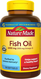 Nature Made Fish Oil Omega 3 Supplements, 1000 mg Softgels, 90 Softgels | Omega 3 Fish Oil for Healthy Heart Support, Gluten Free, Dairy Free, 45 Day Supply