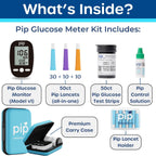 Pip Blood Glucose Monitor Kit - 50 Test Strips, Preloaded Lancets & Case