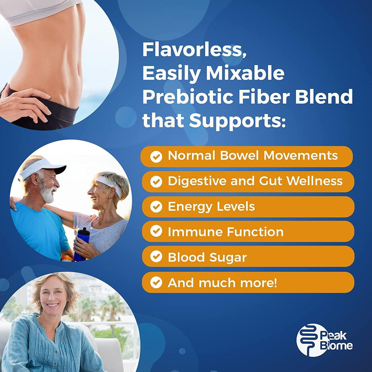 Peak BioBoost - Prebiotic Fiber Supplement for Gut Health - Easy to Dissolve Unflavored Fiber Powder - Non-GMO - No Gluten, Soy or Dairy - 6-Month Supply - 180 Servings, 6 Packs