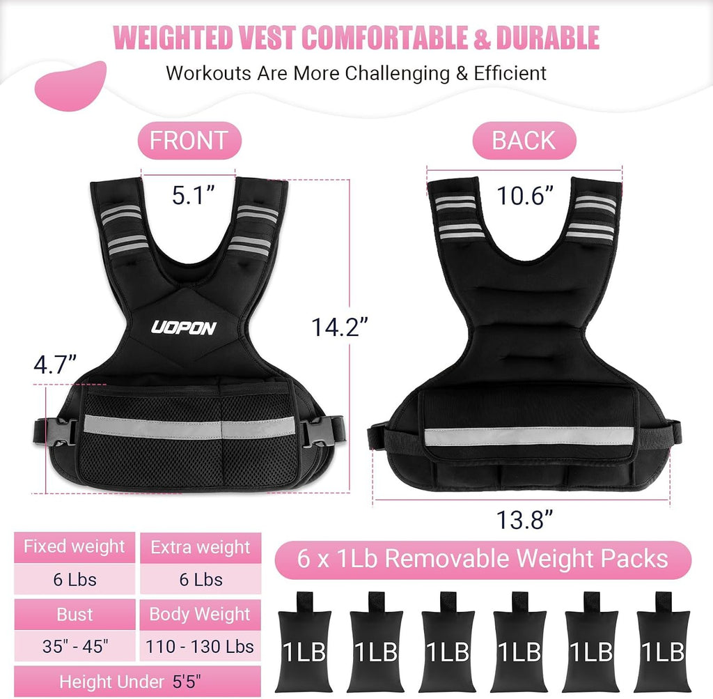 Adjustable Weighted Vest Women, 6-12 Lb Ruck Vest with 6 Ironsand weights