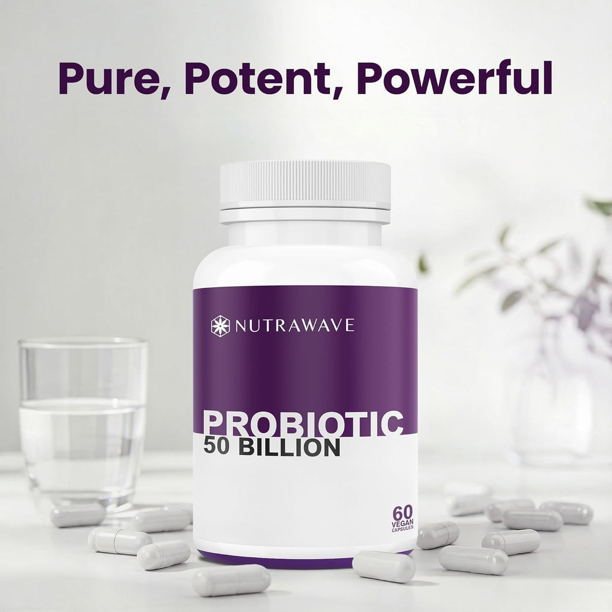 Nutrawave 50 Billion Daily Probiotic for Men & Women – 15 Strains of Live Cultures | 60 Vegan, Gluten-Free Capsules