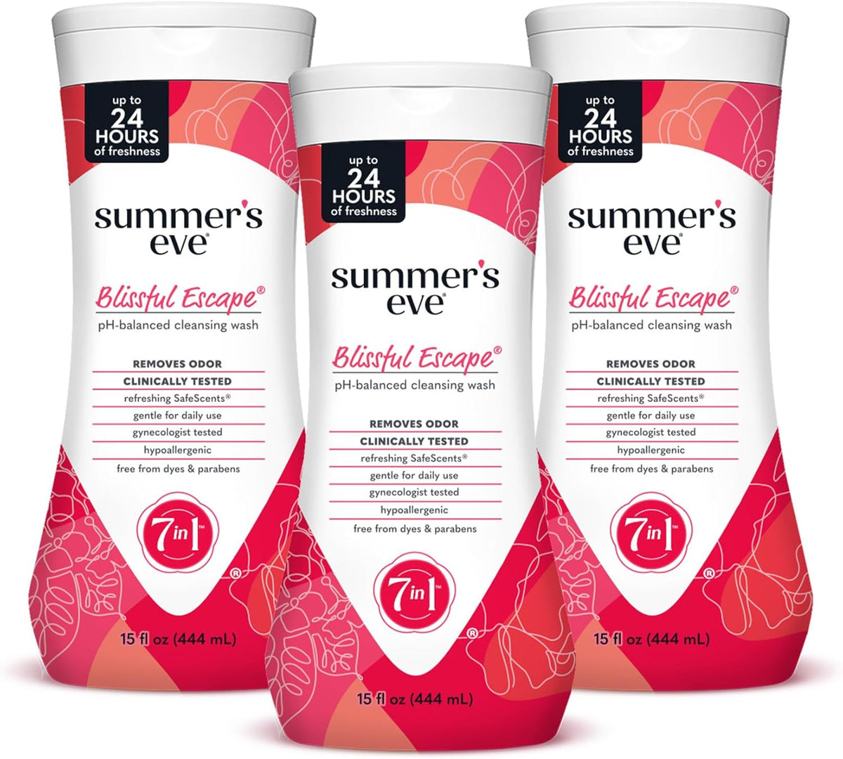 Summer's Eve Blissful Escape Daily Refreshing All Over Feminine Body Wash, Removes Odor, Feminine Wash pH Balanced, 15 Fl Oz (Pack of 3)