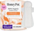 The Honey Pot Company - Cotton Comfort - Heavy Flow Overnight Pads | Non-Herbal - Organic Cotton Cover - Menstrual Pads w/Wings - No Fragrance & Ultra-Absorbent Pulp Core - Feminine Care - 44ct