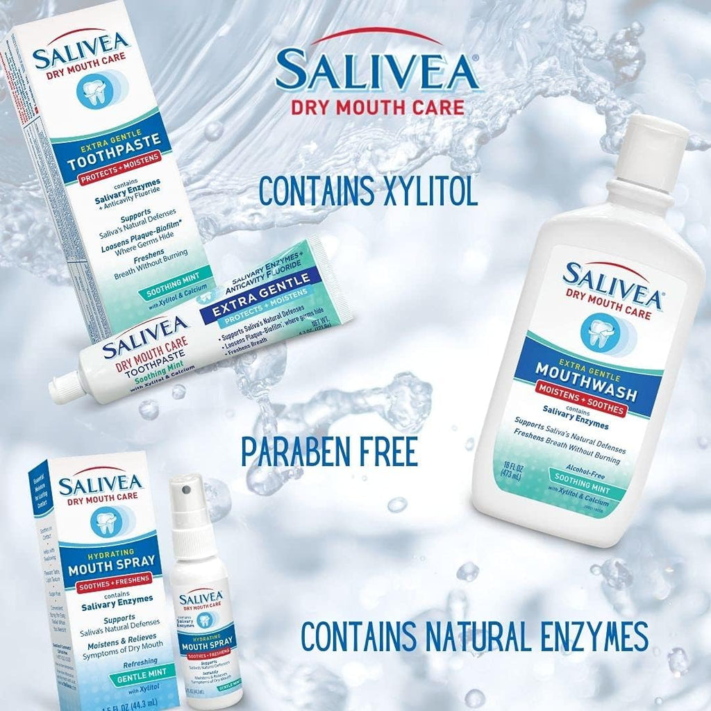 SALIVEA Soothing Dry Mouth Spray for Adults 250 Pumps Mint 1.5 oz Pack of 1 | Moisturizing saliva substitute with natural salivary enzymes aids daily oral care, mild formula for kids and adults