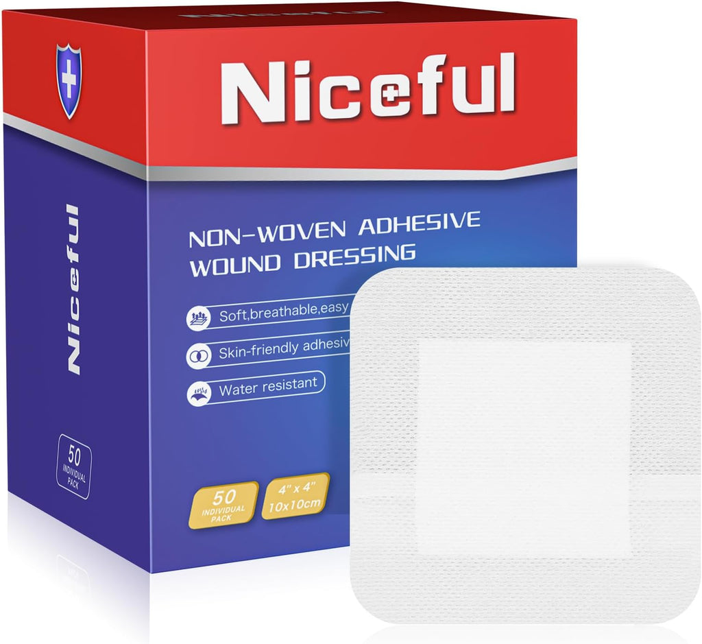 Niceful Island Dressing 4" x 4" Bandages for Wounds, 50 Count